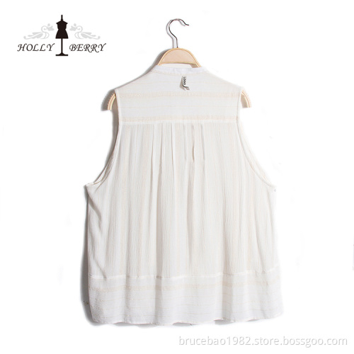 Single-breasted V-neck Woven Breathable White Lady Vest